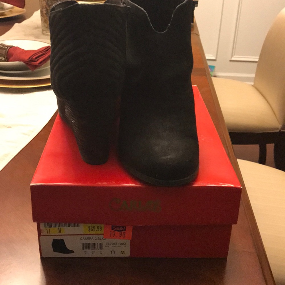 Black wedge heel boots